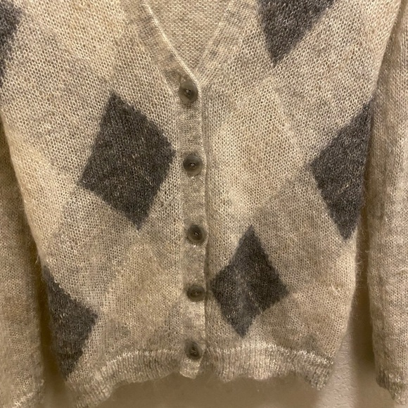 J. Crew Grey Argyle Print Mohair Nylon Wool Grandpa Style Cardigan Size XS - Picture 6 of 11